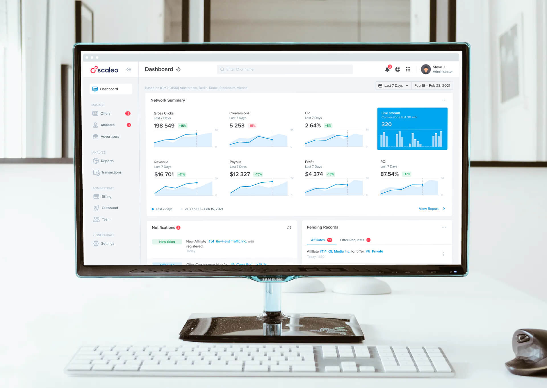 Starting an Affiliate Network: All Types of Affiliate Tracking Methods (2025 Update) - affiliate tracking Scaleo affiliate marketing software dashboard