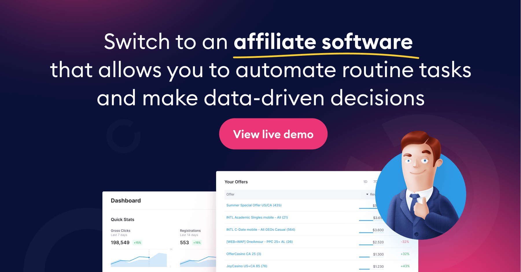 Scaleo -switch to an automated affiliate software that allows you to automate routine tasks and make data driven decisions.