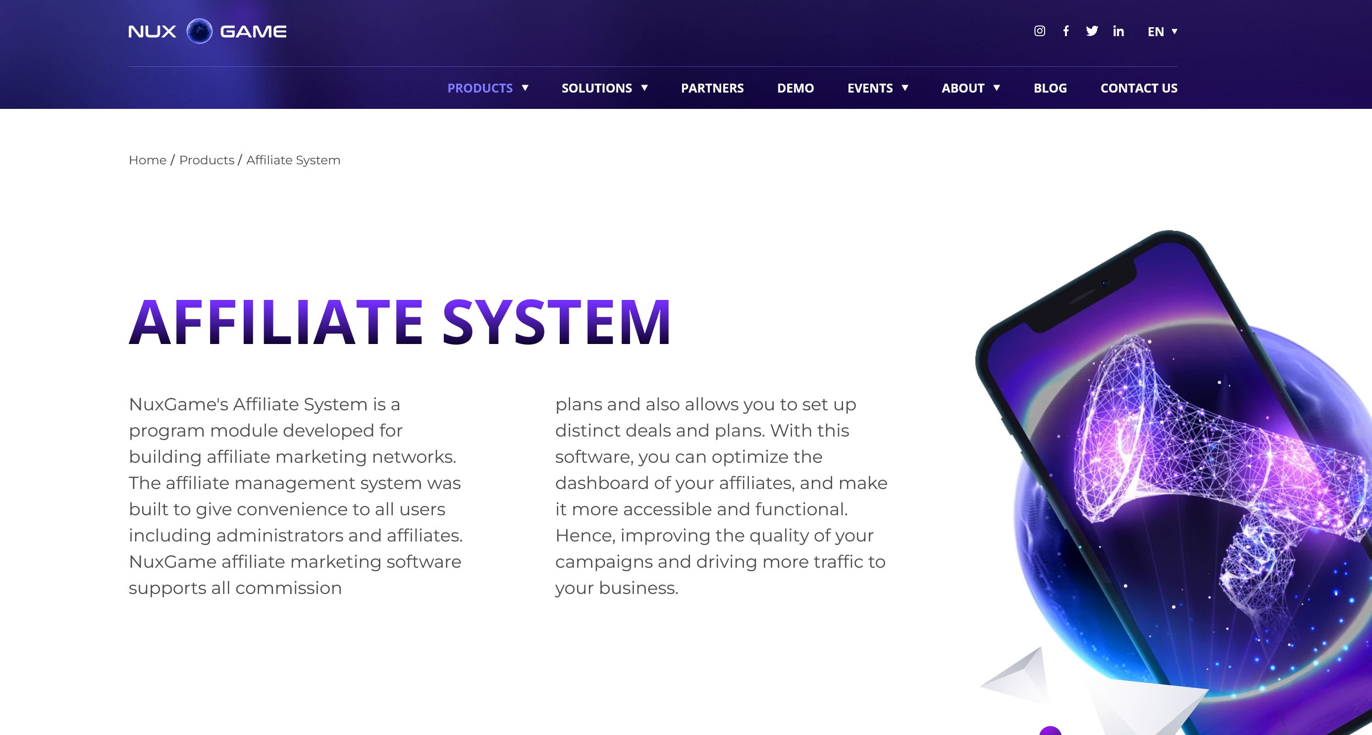 NuxGame Affiliate System is a program module designed for creating affiliate marketing networks.