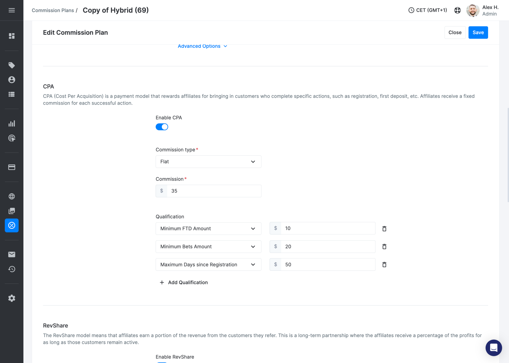 Tutorial: How to Use Scaleo for Your Casino Affiliate Program - use Scaleo for casino affiliate program commission plans screenshot scaleo software