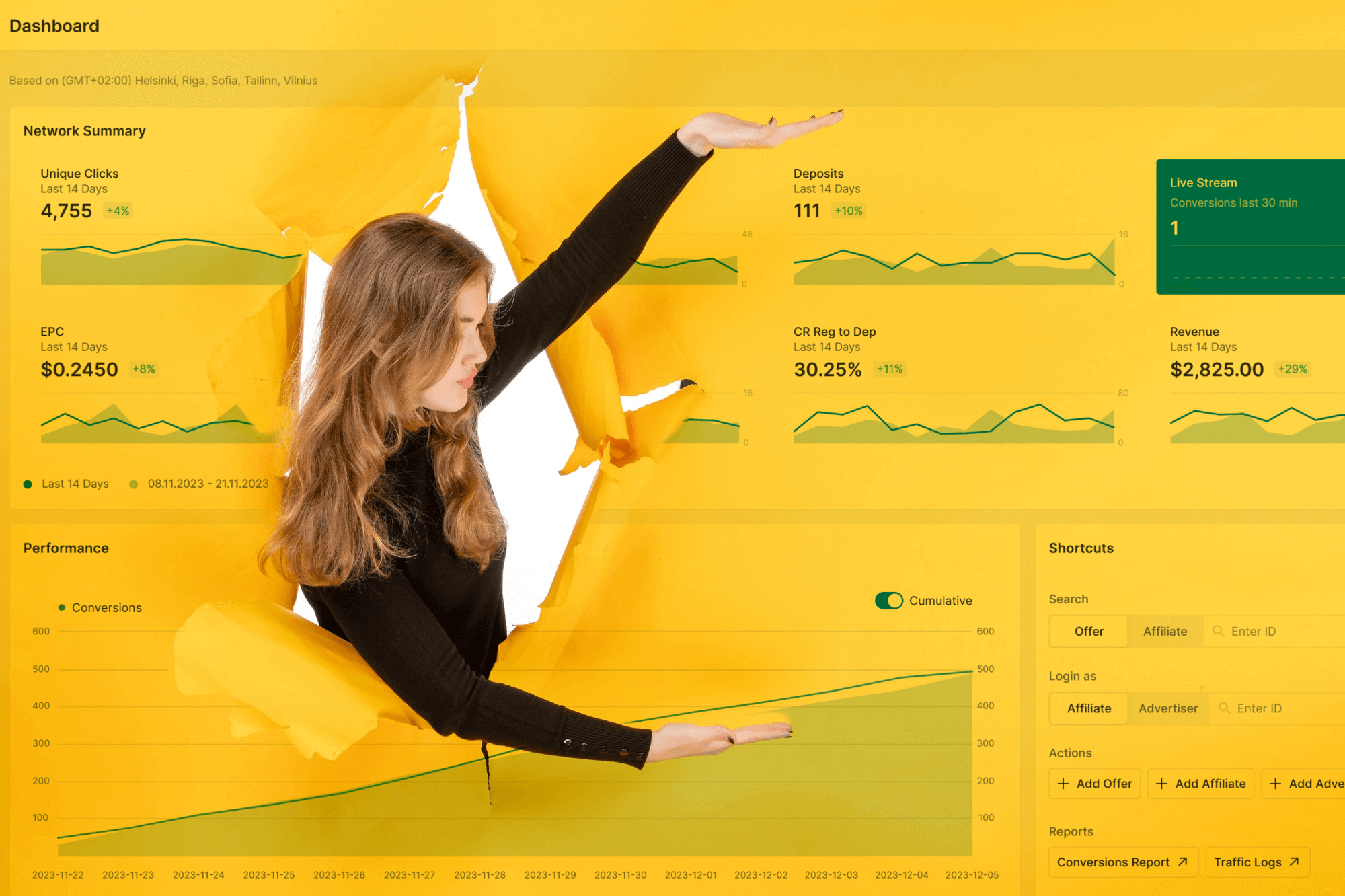 Scaleo.io custom casino affiliate marketing campaign dashboard