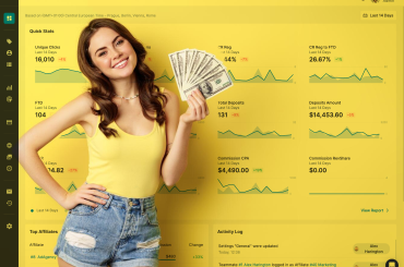 scaleo dashboard woman flashing cash