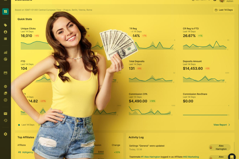scaleo dashboard woman flashing cash